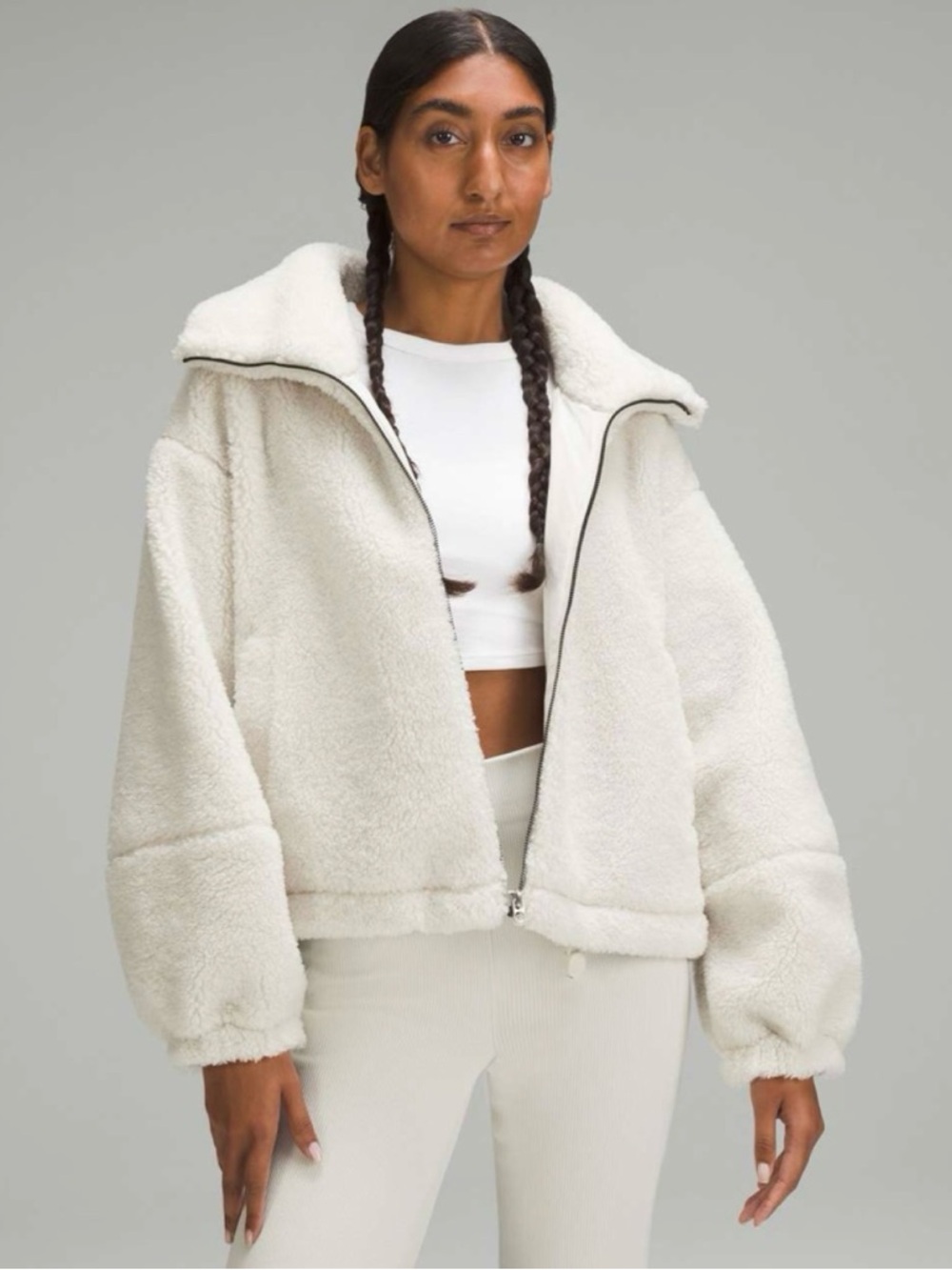 Lululemon Cinchable Fleece Zip Up Jacket in Bone Sz 6